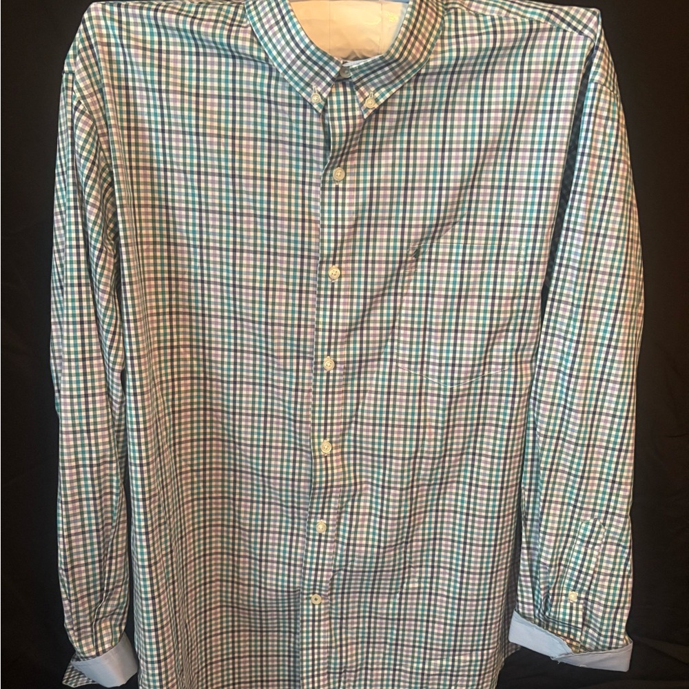Izod Men's Checkered Button Down Shirt - Blue and Green